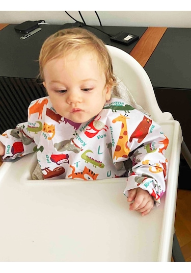 Yorni 2-5yaş, Zoo, Sıvı Geçirmez,cepli,uzun Kollu Bebek Mama Önlüğü Çok Renkli