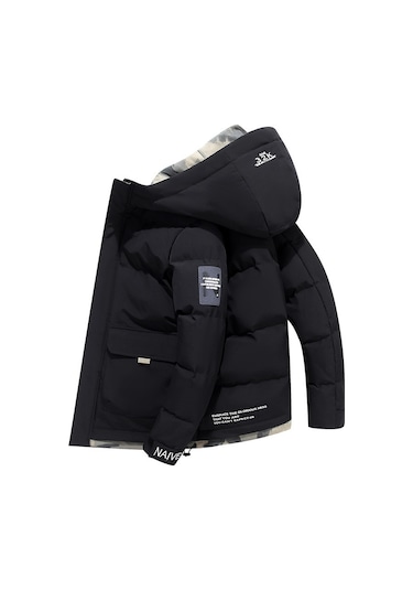 Kalın Kışlık Pamuklu Trend Kapüşonlu Rüzgar Geçirmez Erkek Mont 001