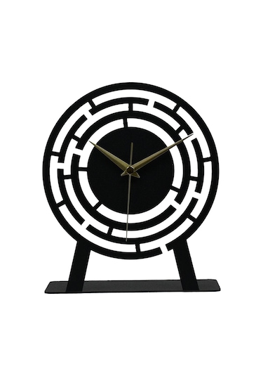 Labirent Model Metal Lazer Kesim Akar Sessiz Mekanizmalı Masa Saati Siyah