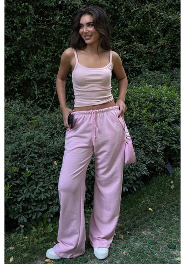 Pembe Geniş Paça Basic Kadın Eşofman Altı Mg2553 Pembe
