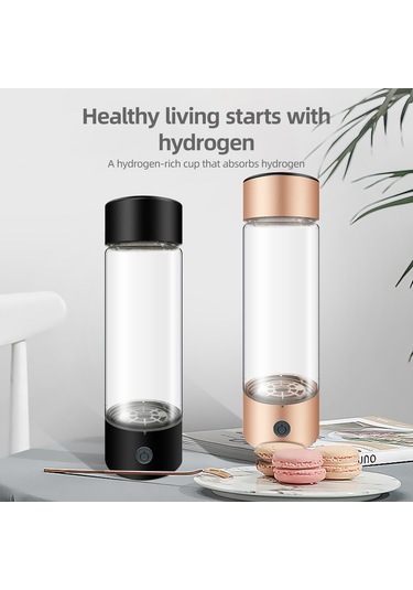 Hangfox Portatif Alkalin Su Kupsu, 330ml, Pem+spe Teknoloji, 1200-1400ppb Su Ekstrası, Usb Şarjlı, Yüksek Borosilikat Cam, Siyah Siyah