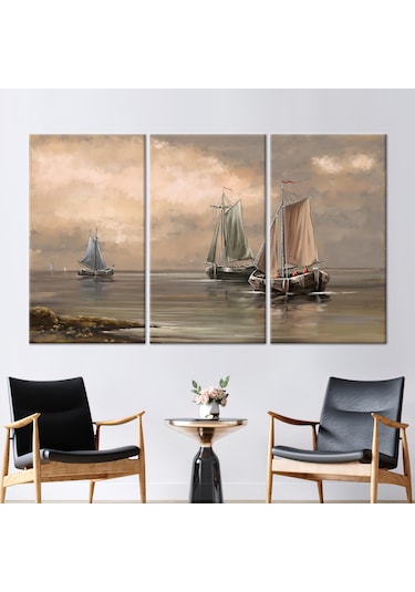 120x180cm 3 Parçalı Kanvas Tablo, Deniz Aşığı