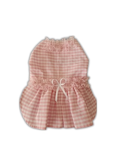 Pembe Beyaz Kareli Kurdeleli Kedi Köpek Kıyafeti Xsmall/xs/beden0