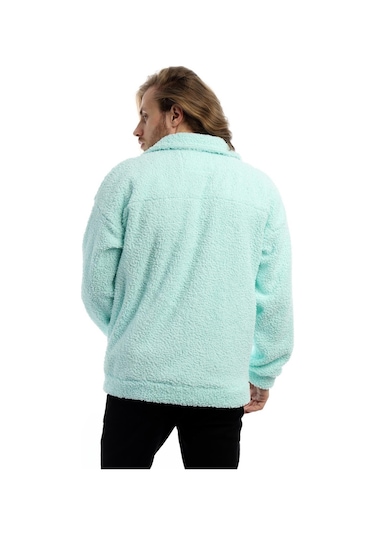 Erkek Kıvırcık Peluş Cıt Cıt Kapamalı Ceket Mint Mint Yeşili