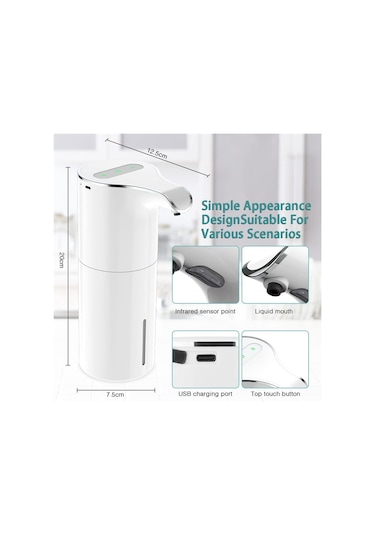 Xiaaokeji Elektrikli Sıvı Sabunluk Su Geçirmez Ayarlanabilir Hacim 450ml Beyaz