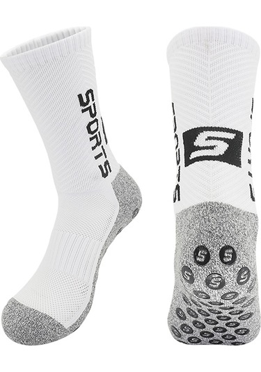 Konesam Antibakteriyel Kadife Futbol Çorabı Erkek Kadın Orta Uzunluklu Kaymaz Tabanlı Spor Çorap Beyaz Beyaz