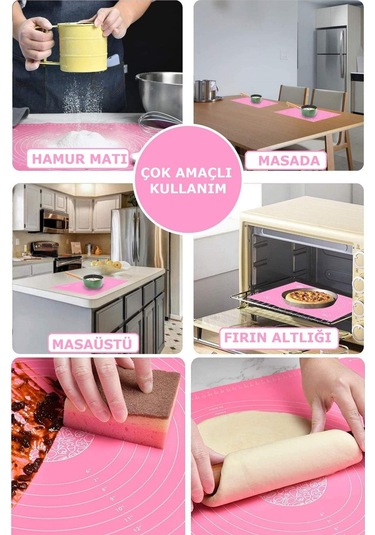 Tilbe Home Silikon Hamur Açma Matı Ölçülü Isıya Dayanıklı Mat