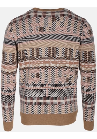 Erkek Triko Camel Bisiklet Yaka Desenli Slim Fit Pamuklu Kazak Ncs Jeans 3721-camel Camel