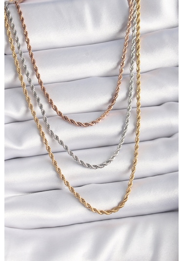 316l Çelik Mix Renk Burgu Zincir Model Kadın Kolye Renkli