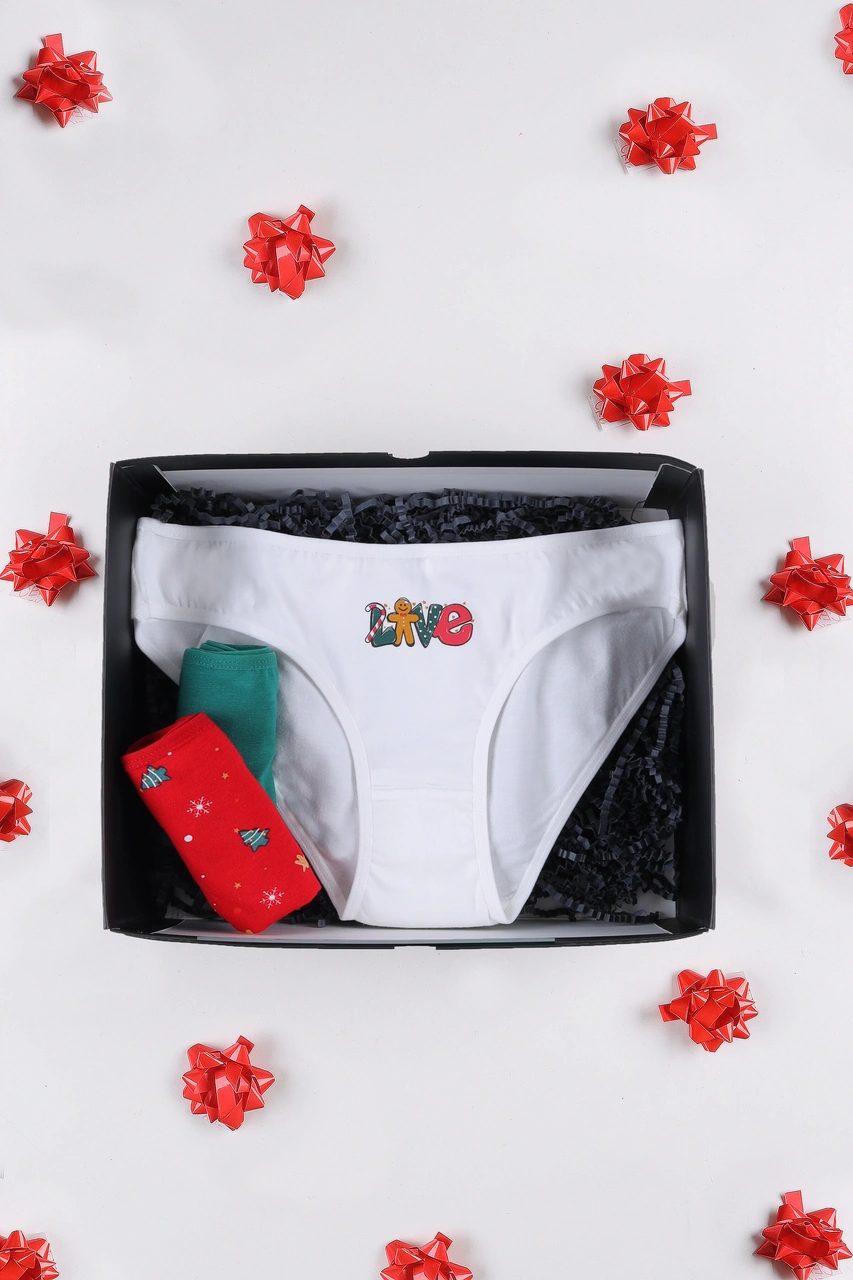 Kadın 3'lü Pamuklu Basic Külot 11040 Kırmızı - Beyaz