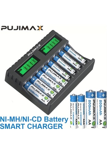 Honeybeeshop Pujimax 8 Yuvalı Lcd Akıllı Şarj Cihazı Aa Aaa Piller İçin Beyaz