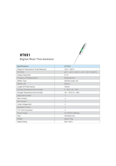 Habotest Anında Okunabilen Dijital Et Lcd Gıda Termometresi Beyaz