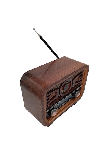 Radyo Retro Ceviz Bluetooth Hoparlör Tf Kart Şarjlı Led N1b2