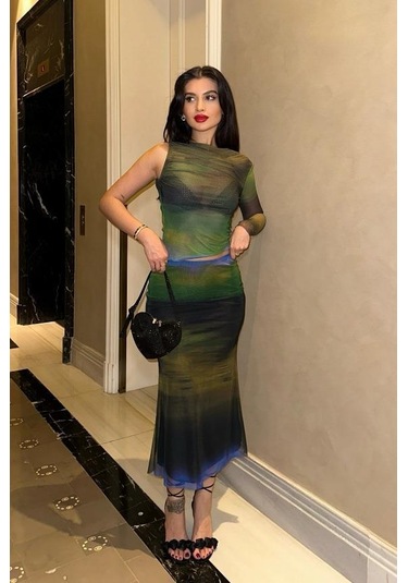 Kadın Multi Desenli Lycra Uzun Kollu Bisiklet Yaka Takım Çok Renkli