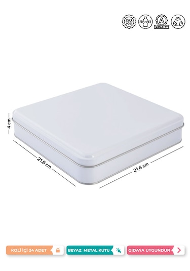215x215 Mm Kare Beyaz Metal Kutu, Kare Metal Kutu 1 Adet