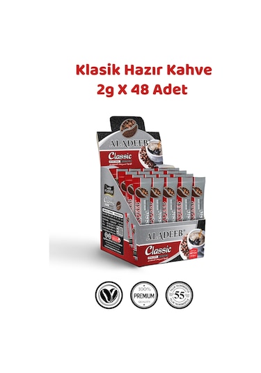 Aladeeb Klasik Hazır Kahve %100 Çözünebilir Tek Kullanımlık 48 x 2 G