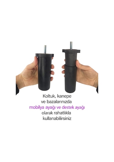 Zelve 6'lı Set Mobilya Tv Ünitesi Çekyat Koltuk Kanepe Ayarlı M8 Destek Ayağı 15 Cm Siyah Baza Ayak