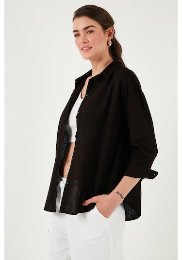 Lela Pamuklu Regular Fit Uzun Kollu Düz Bayan Gömlek Cf25S168305 Siyah