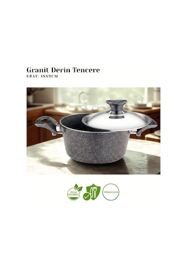 9 Parça Granit Set Çelik Kapak - Siyah Siyah