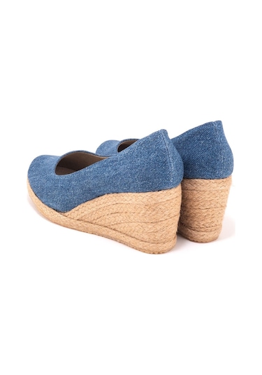 Star Tombis Gerçek Elişi Kot Espadril Dolgu Topuk Handmade Mavi