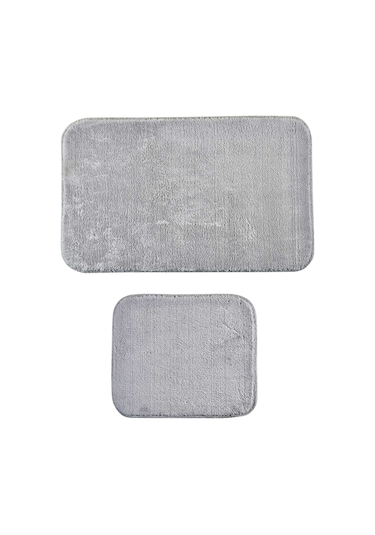 Elart Banyo Paspas Takımı 2li kaydırmaz tabanlı peluş doly gümüş Gümüş