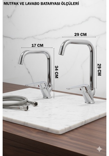 8962 Mutfak Lavabo Banyo Bataryası Robot Duş Takımı Köşe Borulu Musluk Armatür Siyah Beyaz Krom Renkler Krom