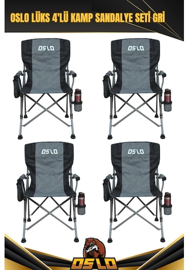 Oslo Lüks 4'lü Kamp Sandalye Seti Gri Gri