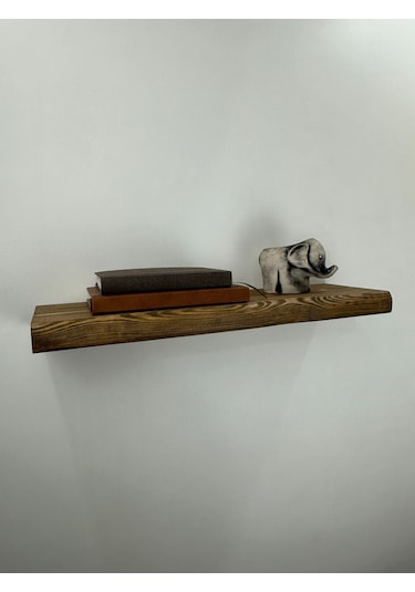 60 Cm Ahşap Duvar Rafı, Kütük Duvar Rafı, Masif Raf Koyu Meşe