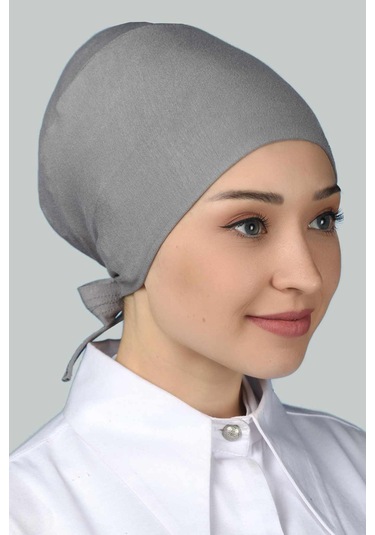 Altobeh Kadın Pratik Dikişsiz Bağcıklı Kaymayan Tesettür Penye Bone - Gri