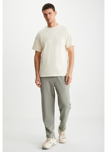 HUXLEY Erkek Regular Boru Paça Normal Bağcıklı Bel Organik Pamuk Yan Cepli Haki Pantolon