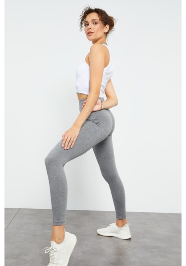 Tommy Life Grı Mlnj Yüksek Bel Toparlayıcı Slim Fit Dar Paça Kadın Tayt - 94011 Grimelanj