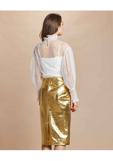 Transparan Yaka Ve Kol Detaylı Dantel Garnili Bluz Romantik Ve Zarif Tasarım Ekru