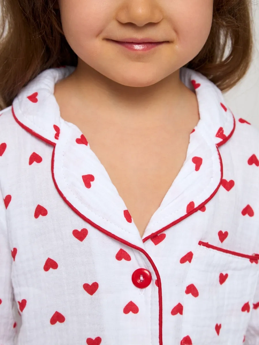 Baby Love Çocuk Pijama Takımı Kalp Desenli Pamuklu Kumaştan 343869216 Beyaz