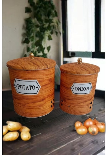 Desenli Metal 2 Li Patates Soğan Sepeti 001
