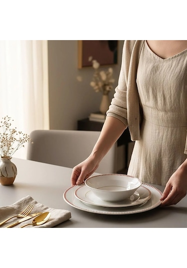 Güral Porselen Yonca 24 Parça Yemek Takımı 7014 Beyaz