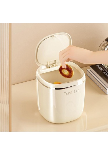 Mini Pres Çöp Kutusu Masaüstü Çöp Sepeti Ev Masası Plastik Atık Kutuları Ofis Malzemeleri Çöp Kutuları Çeşitli Eşyalar Kutusu Bej