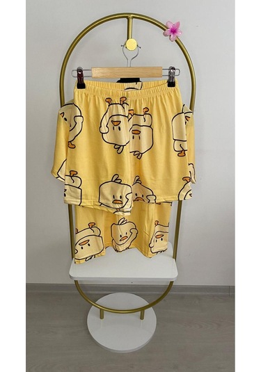 Civciv Desenli Şortlu Takım Sarı