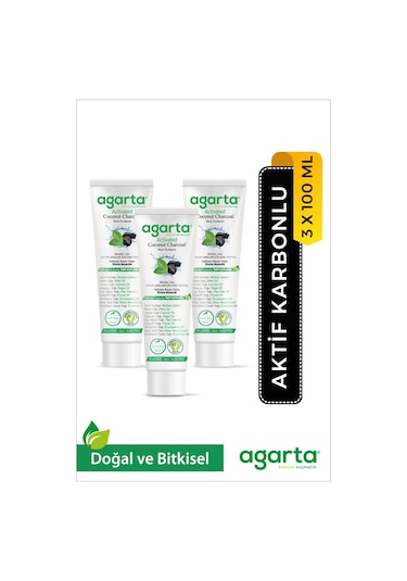 Agarta Doğal Hindistan Cevizi Özlü Aktif Karbon Diş Macunu 3 x 100 ML