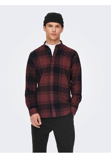 22022446 Only & Sons Onssoll Ls Check Shirt Erkek Gömlek Tawny Po Bordo