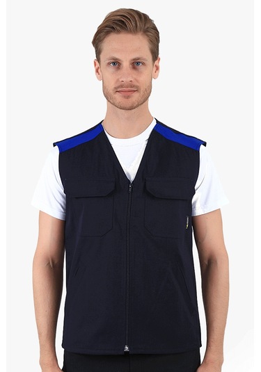 V Yakalı Yelek Lacivert - Saks Mavi