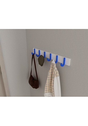 Hepsi3boyutlu Modern Duvar & Kapı Baston Askılık - 6 Adet Mavi J Askılık - Model No : 6 Mavi