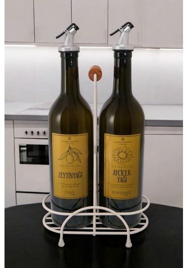 Digithome Petra 2'li Krem Metal Standlı Ahşap Saplı Yağdanlık Seti Gold Etiketli Amber Yağlık 750 Ml Krem