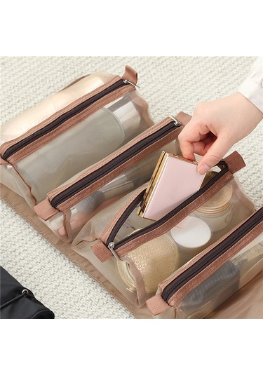 4'lü Kadın Kozmetik Çantası, Fermuarlı, Ayrılabilir, Katlanabilir, Makyaj Fırça Çantası 6