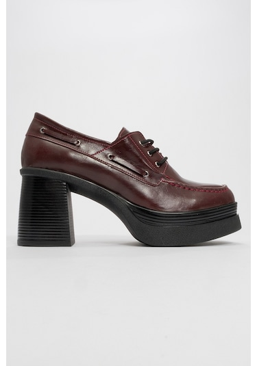 Dudley Bordo Cilt Bağcıklı Kadın Platform Topuklu Ayakkabı Bordo