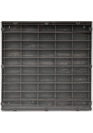 Şeffaf Kapaklı Eskitme Siyah Ahşap Hobi Araba Rafı 50 Li