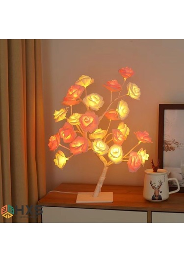 Youmex Beyaz Usb Anahtarlı Led Simülasyon Gül Ağaç Lambası - Çıkarılabilir Plastik Tabanlı Dekoratif Gece Lambası Beyaz