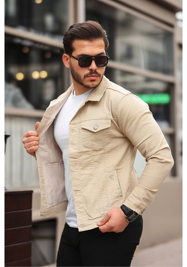 Koyu Haki Erkek Kot Ceket Bej