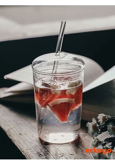 Borosilikat Sunum Bardağı, Kapaklı Pipetli Bardak, Kahve Bardağı, Isı Dayanıklı Bardak 500 Ml Companna