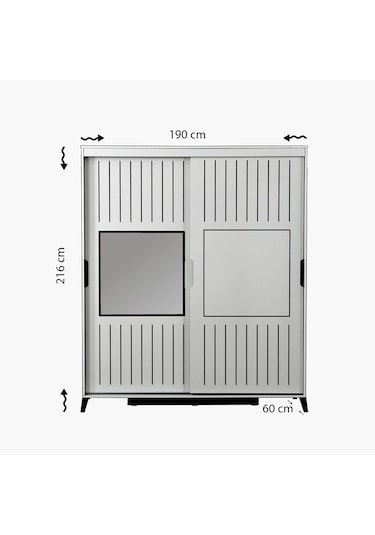 Pasifichome Huga Sürgülü Gardırop Meşe 190Cm / 2 Kapaklı Çekmeceli Dolap
