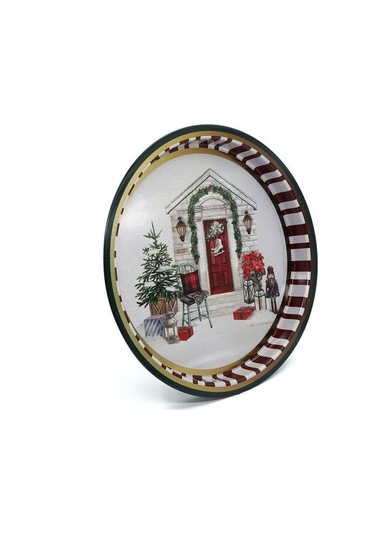 Edinburgh Haven Desenli Yuvarlak Metal Tepsi, 31,5 Cm